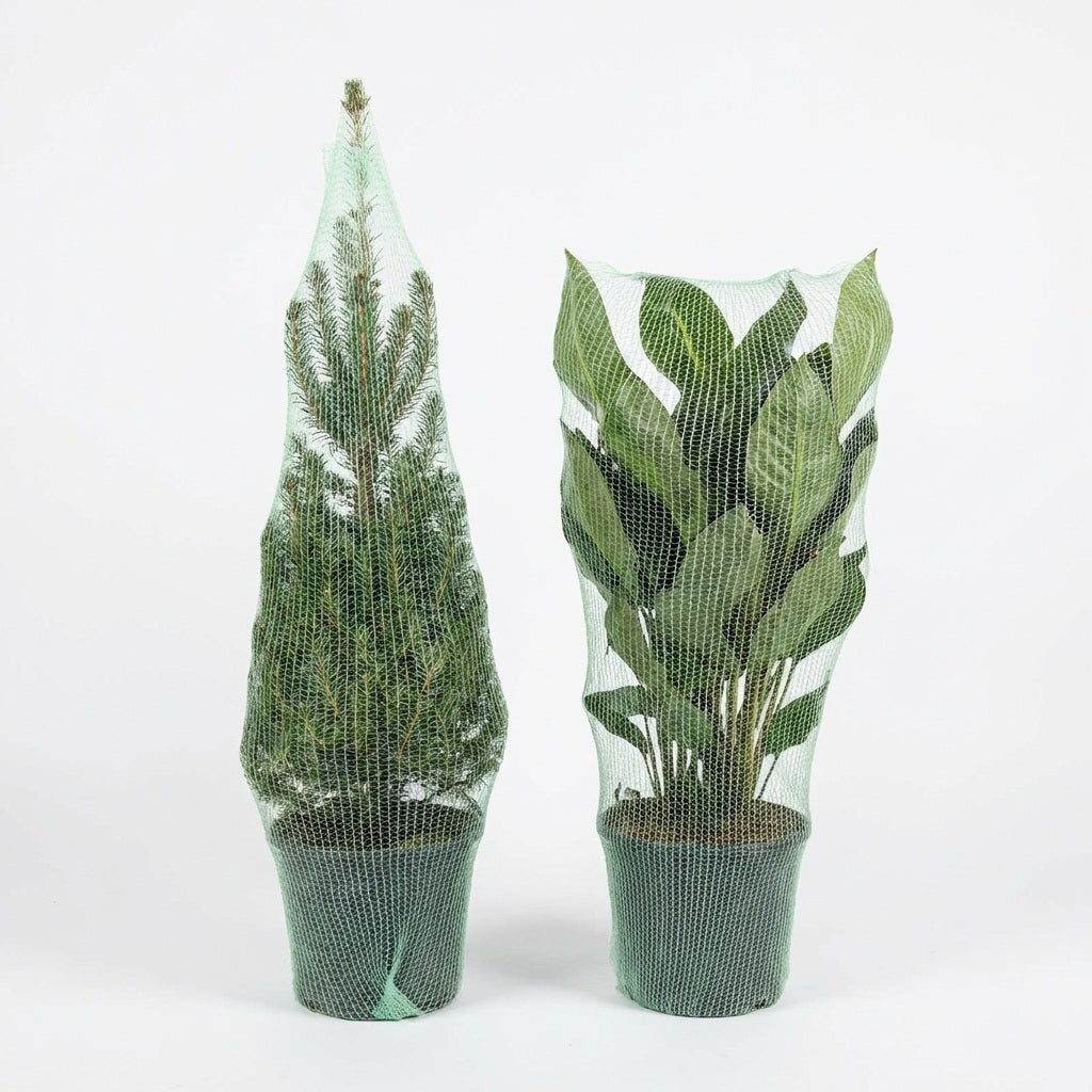 Malla tubular verde para plantas