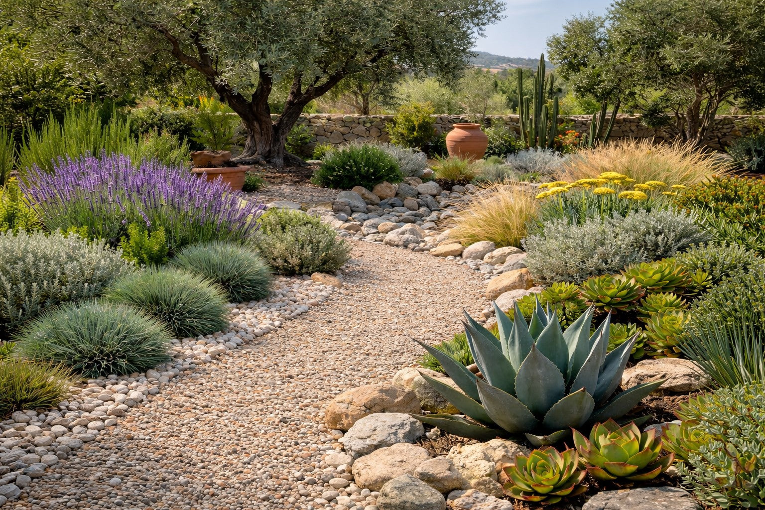 Jardín con plantas mediterráneas
