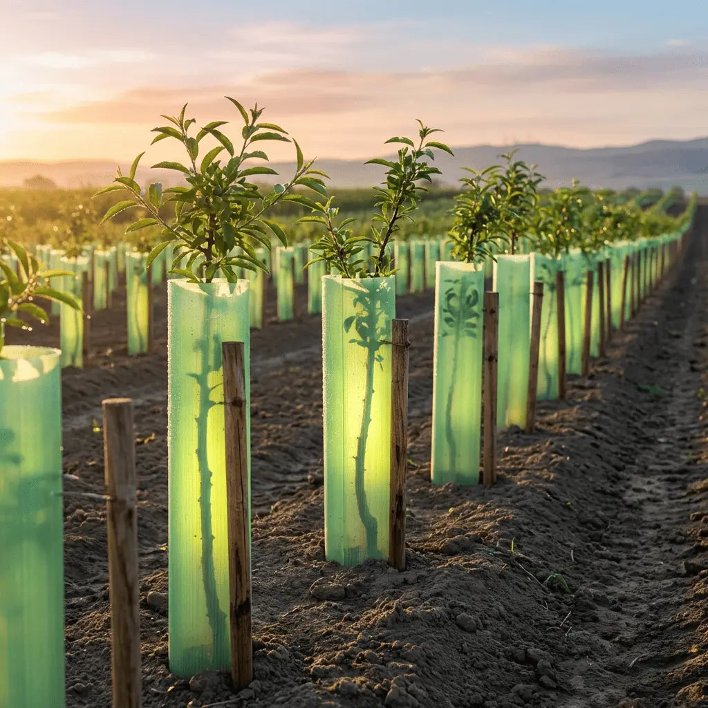 Tubo protector de plástico para troncos de árboles jóvenes contra roedores y herbicidas