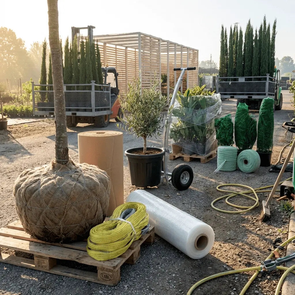 Diferentes productos para asegurar el transporte de plantas en camiones