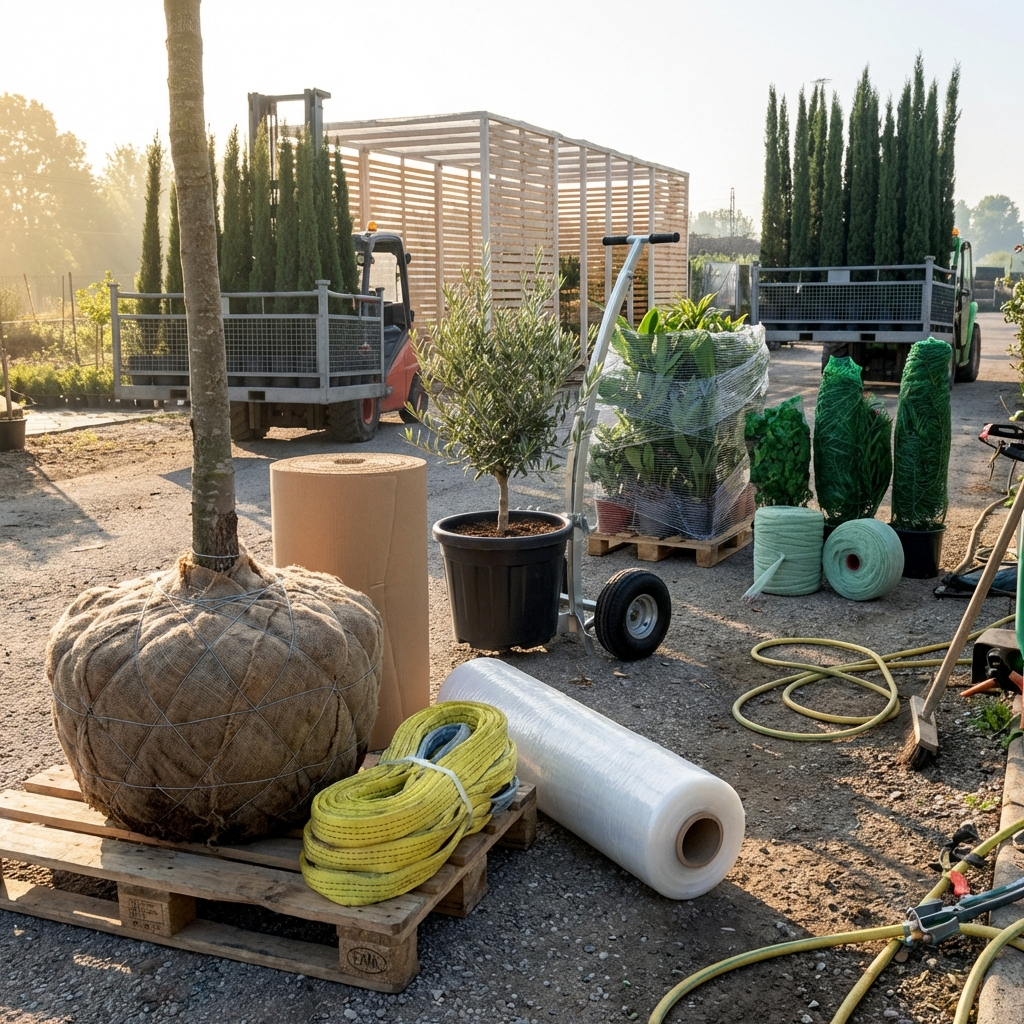 Diferentes productos para asegurar el transporte de plantas en camiones