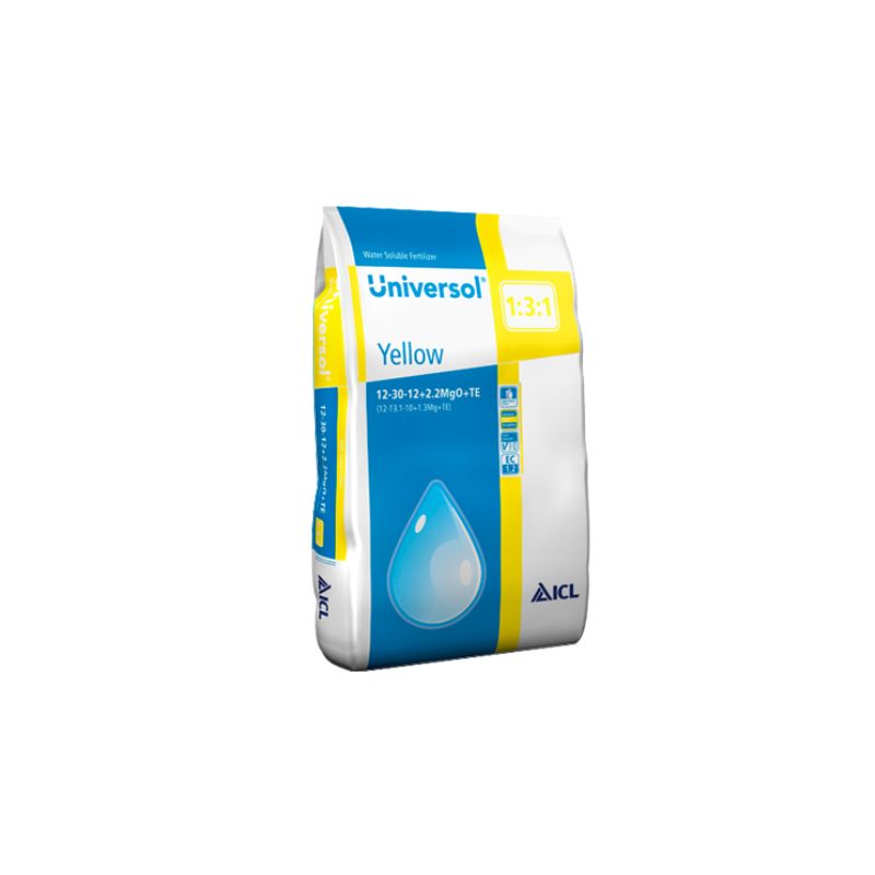 Saco amarillo de abono hidrosoluble de 25 kilos