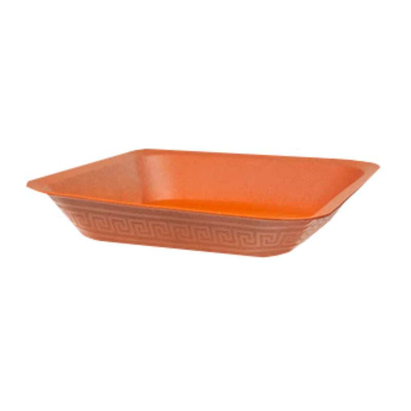Plato VEGA Cuadrado | Protección Antihumedades con Diseño Greco-Romano | Terracota y Negro