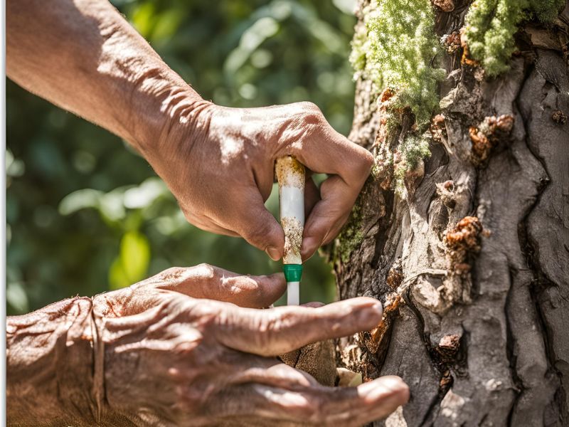 aplicación de bálsamo cicatrizante directamente en árbol podado