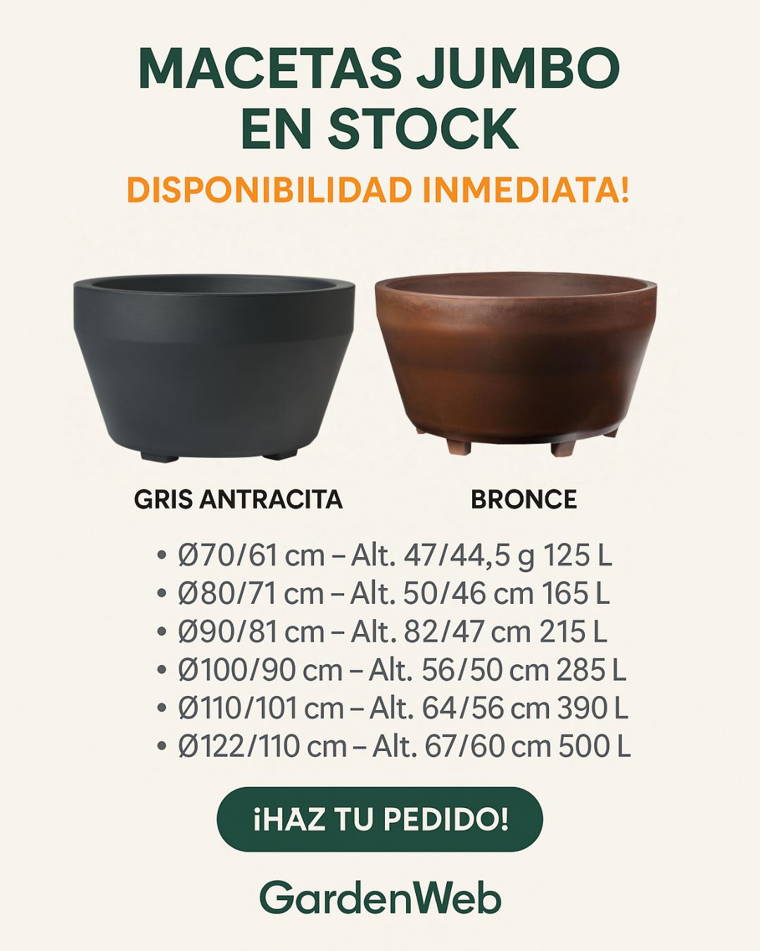 Compra online macetas JUMBO | Disponibilidad inmediata de varias medidas