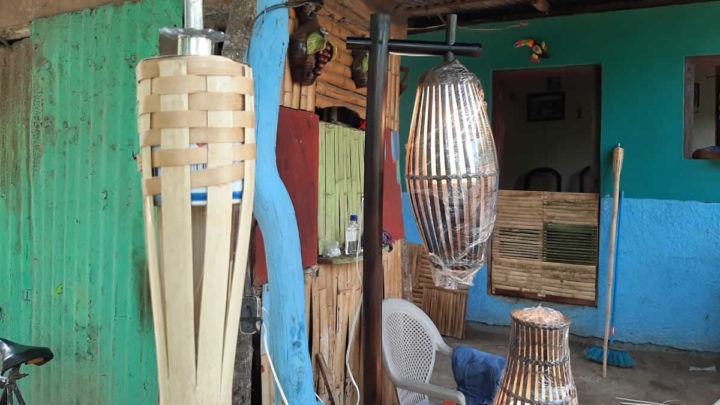 lamparas de bambu fabricadas a mano en Catarina